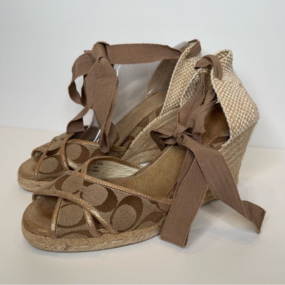 Coach wedges in neutral color. Brown lace up Sandals Sz 9 - Picture 3 of 11